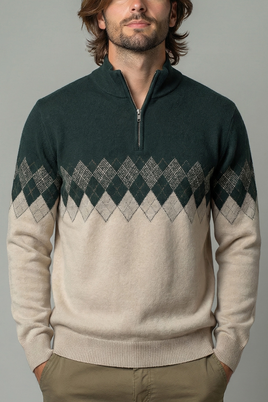 بافت نيم زيپ لوزي